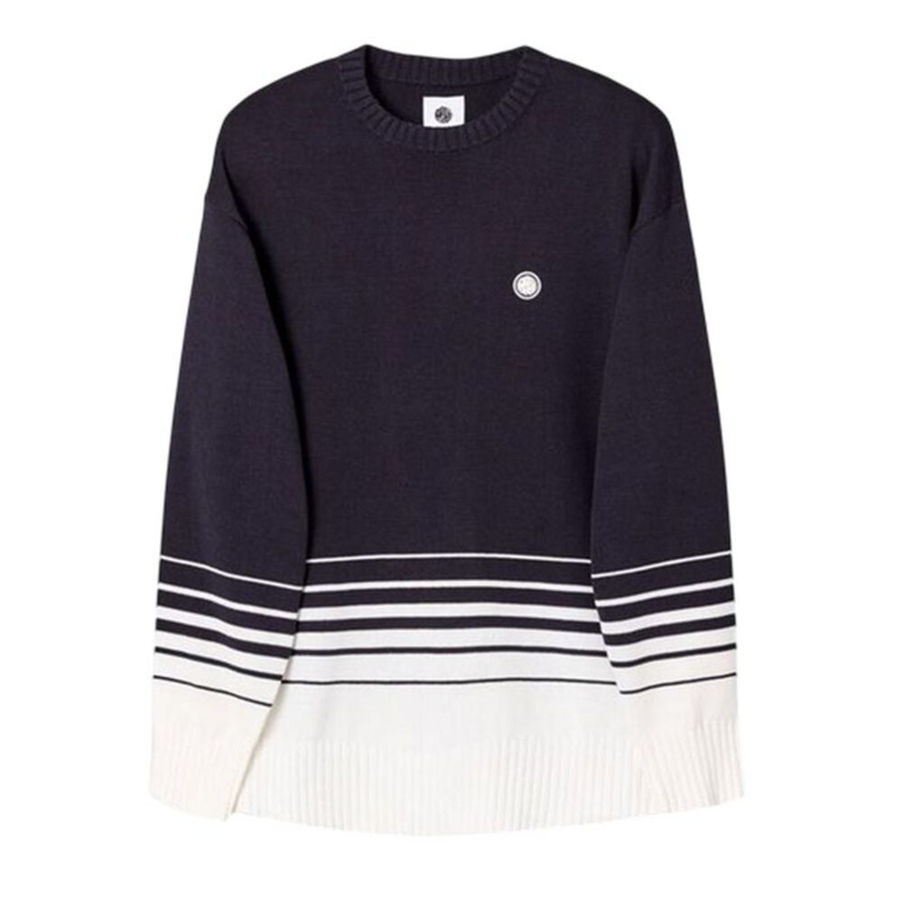 Pretty Green Mens Striped Crew Neck Relaxed Fit Sweater / Navy